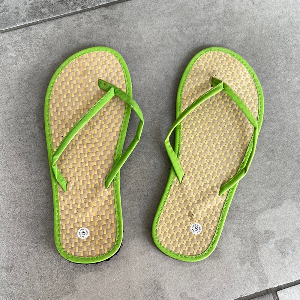 Green and Tan Flip Flops